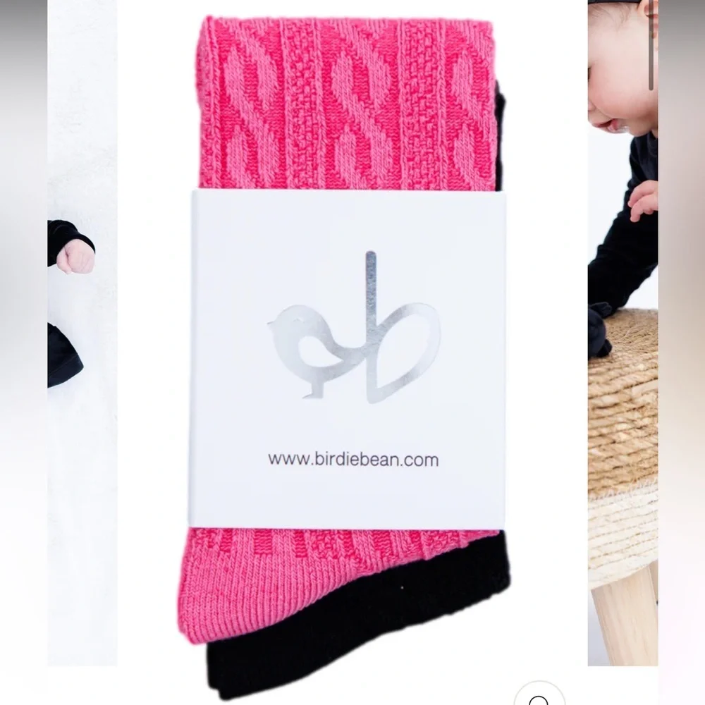 KNEE-HIGH SOCKS SET- BLACK AND PINK - Picture 1 of 5